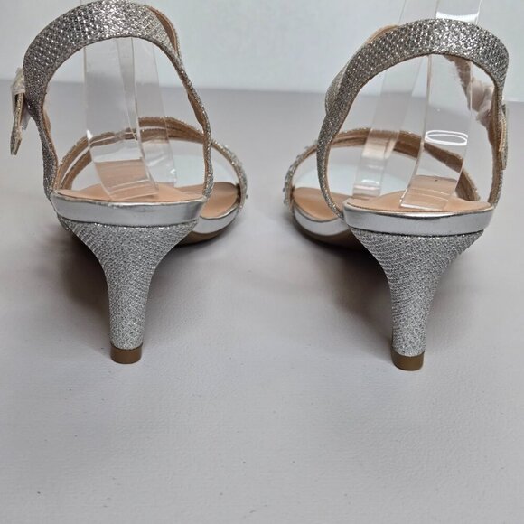 Dream Pairs Silver Glitter Rhinestone Strap Low Heel Dress Sandal Shoe Sz 7.5 - Picture 8 of 12